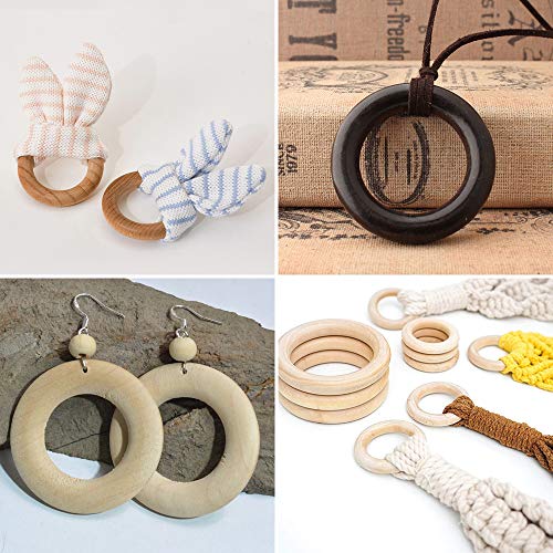 LYTIVAGEN 40 PCS Anillos de Madera, Anillos de Dentición 2 Tamaños Mordedor de Madera para Hallazgos Artesanales de Joyería de Bricolaje (55 mm, 30 mm)