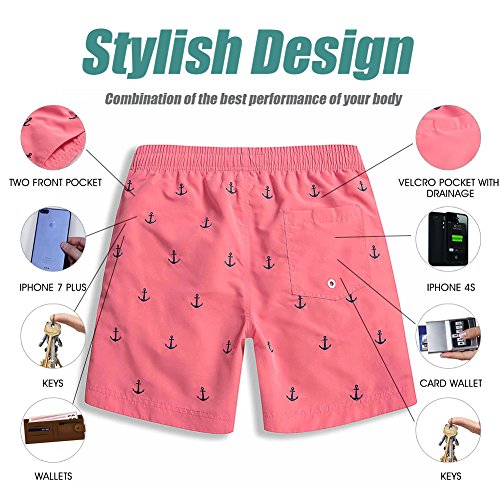 MaaMgic Ropa de Baño para Hombres Bañador para Vacaciones Short de Playa Natación Secado Rápido Piscina Ancla,Rosa Ancla,S