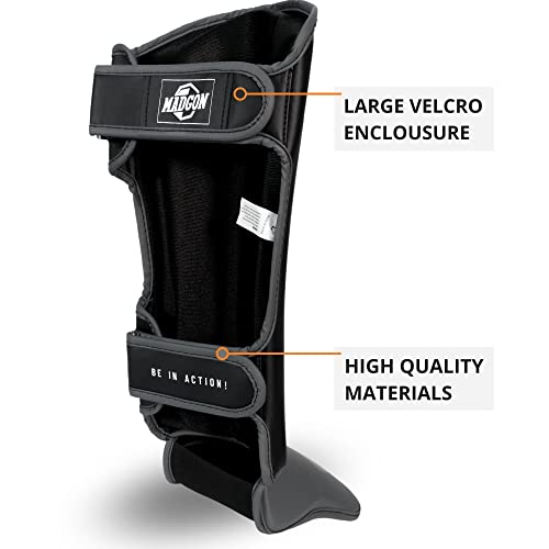 MADGON Espinilleras Kick Boxing Ajuste y Acolchado Ideal – Protección de Espinillas Baja Transpiración – Espinilleras Muay Thai – Protectores de Piernas para Artes Marciales – Incluye Funda