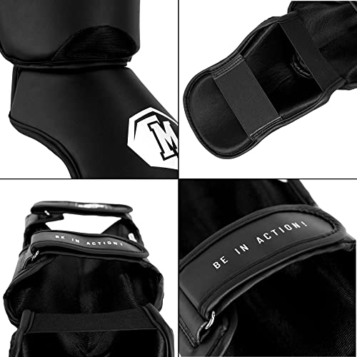 MADGON Espinilleras Kick Boxing Ajuste y Acolchado Ideal – Protección de Espinillas Baja Transpiración – Espinilleras Muay Thai – Protectores de Piernas para Artes Marciales – Incluye Funda
