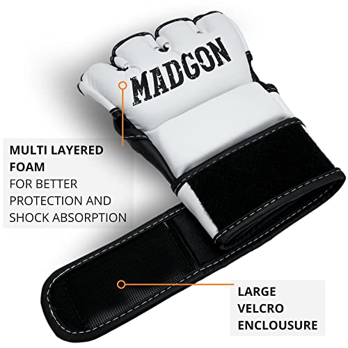 MADGON Guantes MMA con Acolchado Profesional – Guantes de Boxeo con Gran Estabilidad de Muñeca – Guantillas MMA Duraderas para Artes Marciales, Boxeo, Kickboxing, Sparring – Incluye Bolsa