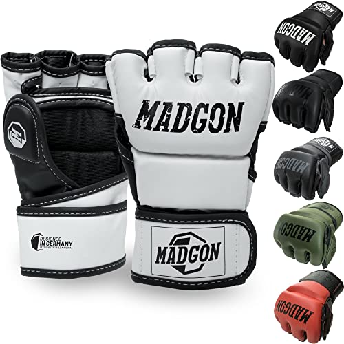 MADGON Guantes MMA con Acolchado Profesional – Guantes de Boxeo con Gran Estabilidad de Muñeca – Guantillas MMA Duraderas para Artes Marciales, Boxeo, Kickboxing, Sparring – Incluye Bolsa