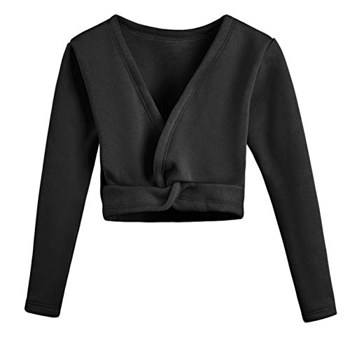 Maillot de ballet para niñas de manga larga para danza de manga larga, suéter de gimnasia, interior de terciopelo, Negro, 4-5 Años