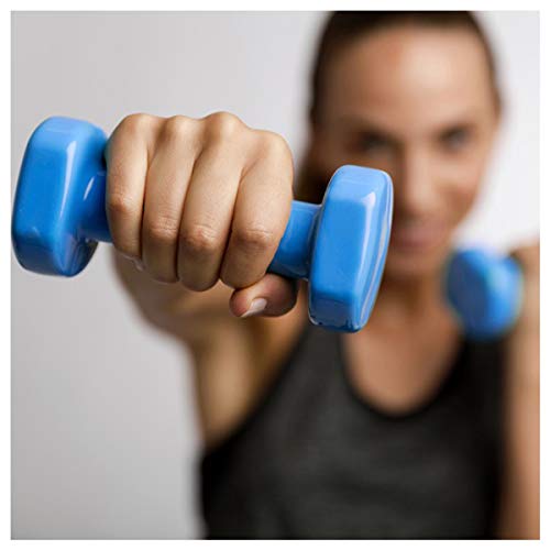 Mancuernas con Revestimiento de Vinilo, Pack DE 2. Color Azul. Peso de 3 Kilos. Gimnasio en casa, Ejercicios Ligeros. Mantente en Forma.
