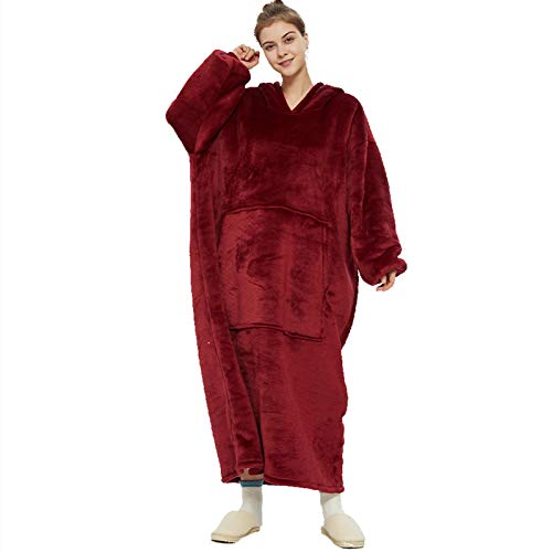 Manta con Capucha, Manta Larga para Usar con Bolsillos Grandes Franela Mullida Sherpa Manta de TV Sudadera Bata de Invierno Talla única para Hombres Mujeres y Adultos