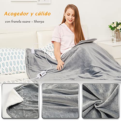Manta Electrica grande Termica Cama 160x130cm, 10 niveles de calor y temporizador de apagado automático de 1~9 horas y pantalla digital, lavable a máquina, Sherpa de franela, certificado ETL