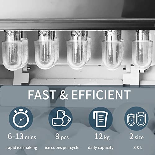 Máquinas para hacer hielo Máquina de hielo, Máquina de cubitos de 2 medidas, Cubitos de Hielo 12 kg Ciclo de producción de 6-13 minutos, Función de Limpieza Automática