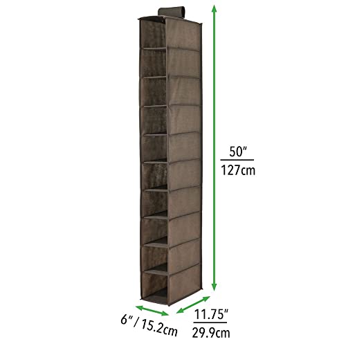 mDesign Juego de 2 muebles zapateros para colgar – Organizador de zapatos para armario con 10 compartimentos – Estanterías para zapatos, bolsos o carteras – marrón espresso