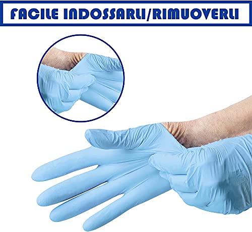 MED PACK Guantes de nitrilo desechables y desechables, 100 unidades, guantes de trabajo sin polvo, guantes desechables sin látex, ideales para uso alimentario y estético (azul, L)