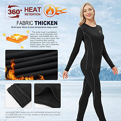 MeetHoo Conjunto Térmico Mujer Ropa Interior Termica Conjunto Camisetas Manga Larga + Pantalones Interiores Termicos Mujer Invierno Deporte para Esqui