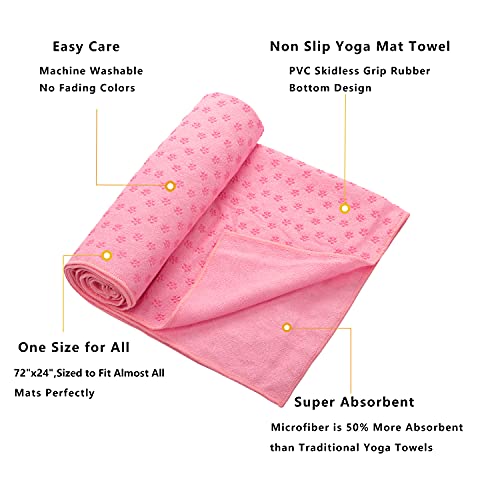 MEIRIYFA Toalla de yoga, microfibra antideslizante para yoga, toalla ultra suave y absorbente de sudor, para yoga, bikram, pilates, tamaño estándar 72 x 24 pulgadas (rosa)