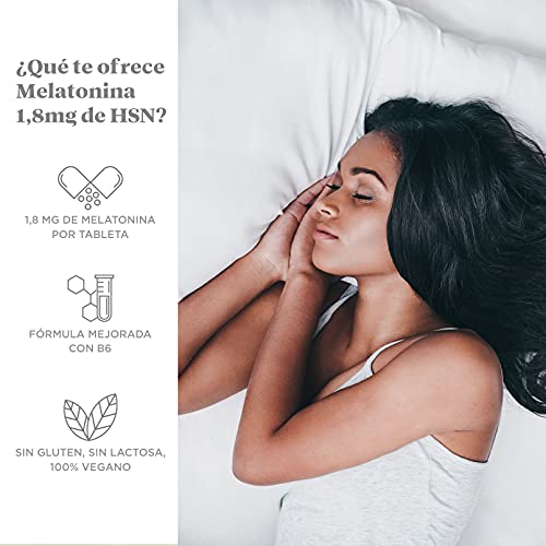 Melatonina 1,8mg de HSN | 120 Tabletas de Acción Rápida | La Melatonina contribuye a disminuir el tiempo necesario para conciliar el Sueño + Aliviar Jet Lag | No-GMO, Vegano, Sin Gluten