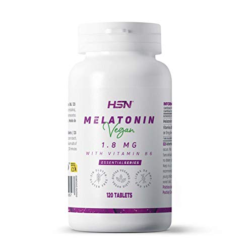 Melatonina 1,8mg de HSN | 120 Tabletas de Acción Rápida | La Melatonina contribuye a disminuir el tiempo necesario para conciliar el Sueño + Aliviar Jet Lag | No-GMO, Vegano, Sin Gluten