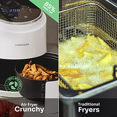 Mellerware - Freidora sin Aceite Crunchy! 1230W | 7 Programas Predefinidos | Temporizador Programable | Air Fryer 80-200 Grados | Diseño Compacto| 1,4L | Sin BPA/PFOA | Freidora de Aire | (Black)