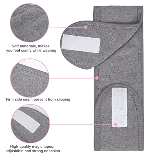 MELLIEX 4 Piezas Diadema de Maquillaje, Diadema Toalla Ajustable Pelo Banda con Cinta Mágica Para Bañarse Yoga Spa Deportes(Gris,Negra)