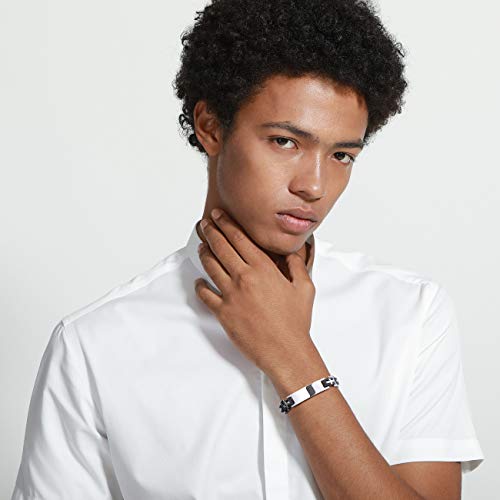 MeMeDIY Pulsera Personalizada Banda de Muñeca Etiqueta de Identificación Grabada para Hombres Niños Mujeres Cadena de Goma de Acero Inoxidable Color Plata