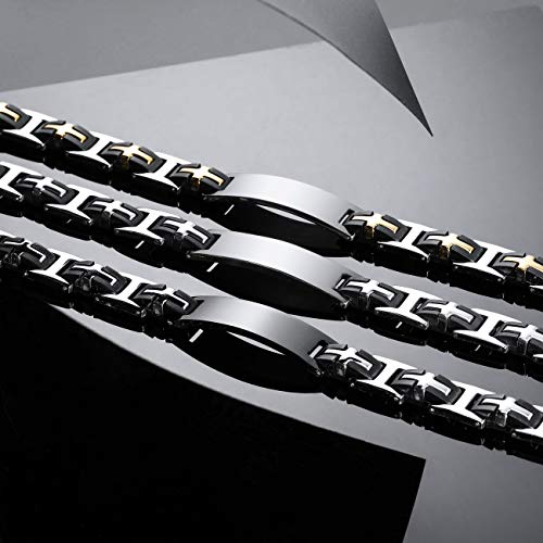 MeMeDIY Pulsera Personalizada Banda de Muñeca Etiqueta de Identificación Grabada para Hombres Niños Mujeres Cadena de Goma de Acero Inoxidable Color Plata