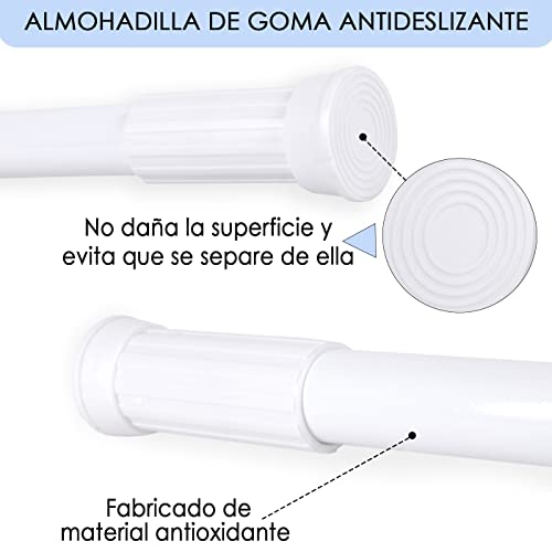 MERCURY TEXTIL- Barra de Aluminio Ajustable y Extensible para Cortinas de ducha, Armarios y Cocina sin taladro ni tornillos de fácil montaje. Barra de tensión telescópica. (Blanco 110-200)