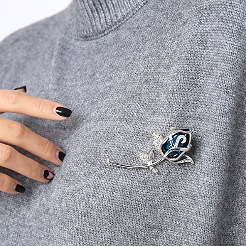 Merdia Broche de cristal creado azul para mujer con clase, broche de flor