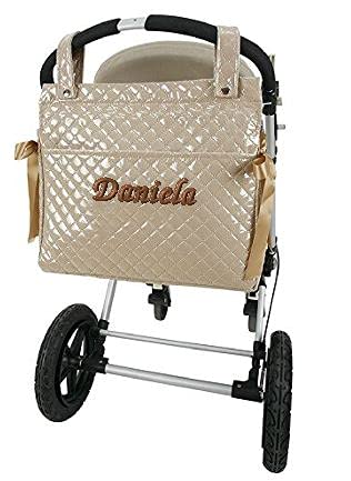 mibebestore - Bolso Talega Lactancia PERSONALIZADA Plastificada para carro color ARENA - Nombre bebé bordado