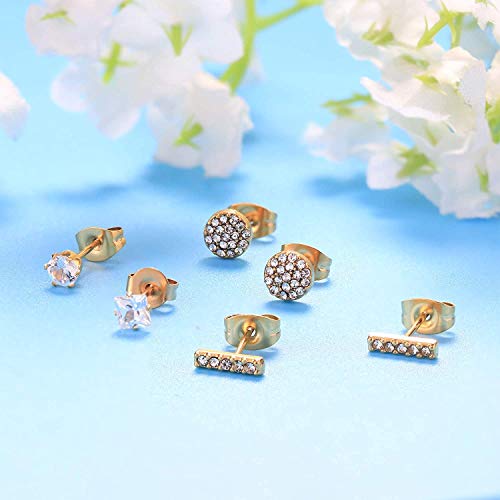Milacolato 10 Pares De Pendientes De Acero Inoxidable Con Forma De Corazón y estrella Para Mujer, Conjunto De Piercings De Oreja De Circonita Cúbica Dorada y plateada
