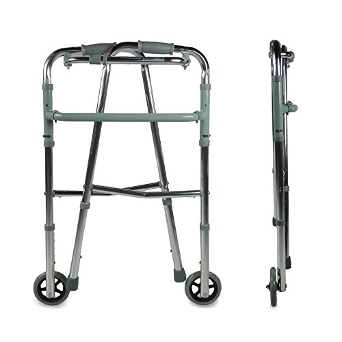 Mobiclinic, Modelo Capitel, Andador para mayores, ancianos, adultos o minusvalidos, de aluminio, ligero, plegable, con asiento y 2 ruedas, Color Gris