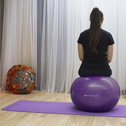 Mobiclinic, Pelota de Pilates, 65 cm, Incluye inflador, Antideslizante, Anti-pinchazos, Lavable, Balón Pilates, para Fitness, Deporte, Pelota de Pilates para Embarazada, PY-01, Entrenamiento, Morado