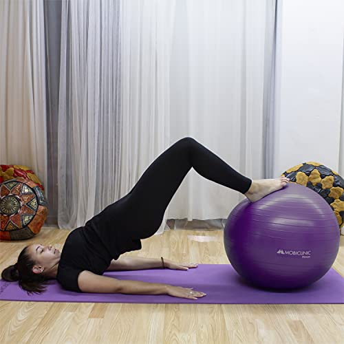 Mobiclinic, Pelota de Pilates, 65 cm, Incluye inflador, Antideslizante, Anti-pinchazos, Lavable, Balón Pilates, para Fitness, Deporte, Pelota de Pilates para Embarazada, PY-01, Entrenamiento, Morado