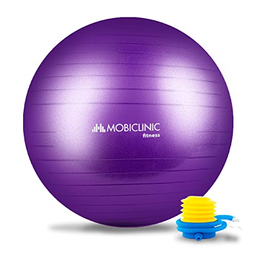 Mobiclinic, Pelota de Pilates, 65 cm, Incluye inflador, Antideslizante, Anti-pinchazos, Lavable, Balón Pilates, para Fitness, Deporte, Pelota de Pilates para Embarazada, PY-01, Entrenamiento, Morado