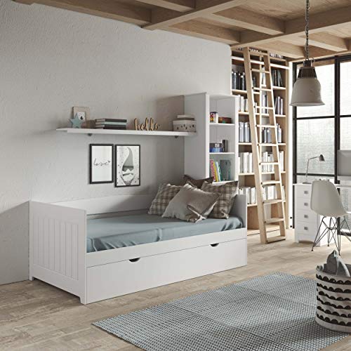 MOBLED Cama Nido Juvenil Doble Blanca LACADA 90x190