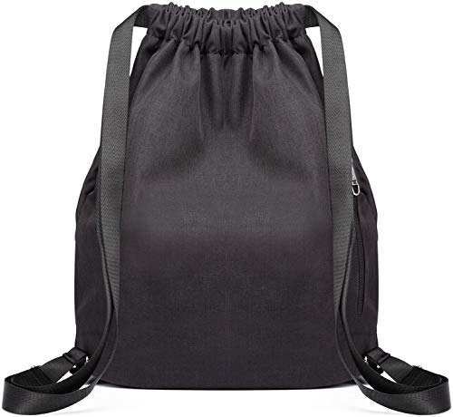Mochila Cordon para Deportes KAUKKO Bolso Oxford Unisex para Nadar/Surfear/Viajar/Hacer Senderismo/Yoga (Negro)