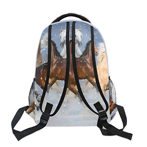 Mochila de viaje con diseño de caballos en la nieve para estudiantes y niñas, mochila para portátil