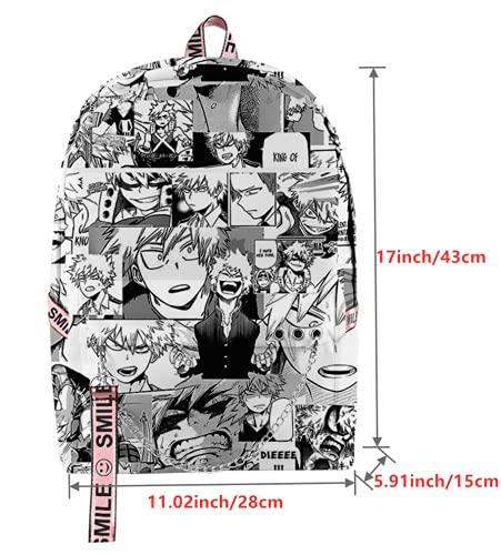 Mochila Escolar Anime My Hero Academia – Mochila de 17 pulgadas MHA Bakugo Deku Todoroki Toga Mochila para De Primaria Y Secundaria, adolescentes y niñas, Bakugou Katsuki, Large