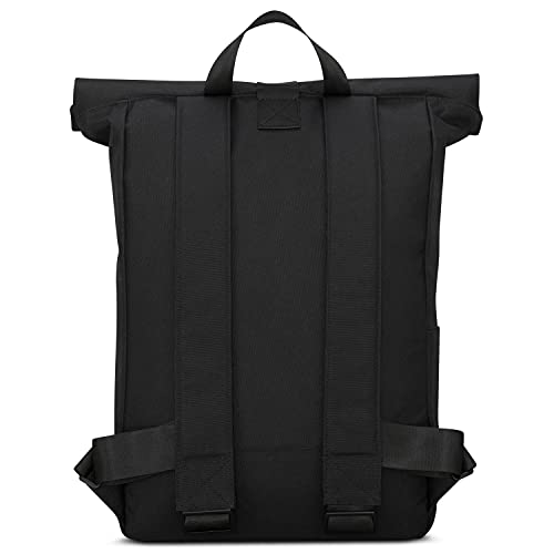 Mochila Mujer y Hombre Roll Top Negro - JOHNNY URBAN Robin - Hecha de Botellas Pet Recicladas - Bolso Hombre y Mujer - Impermeable y Compartimento para Portátil