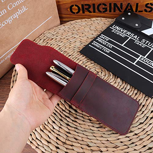 MOPOIN Estuche de cuero retro para bolígrafo, 16,5 x 7 cm Estuche para bolígrafo Estuche para bolígrafo suave Funda protectora para bolígrafo Vintage Portaplumas para 1-5 bolígrafos, marrón