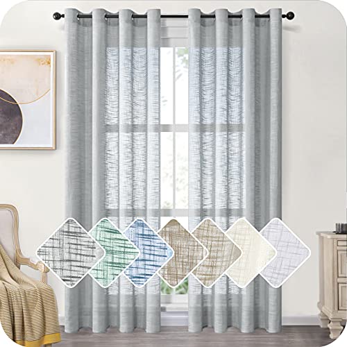 MRTREES Cortinas de Dormitorio Comedor Salon Cocina Habitacion 2 Piezas 140×245cm Visillos Gris Translúcidas Modernas de Lino Aspecto con Ojales para Ventanas Sala para Niños Sala Cuarto Baño