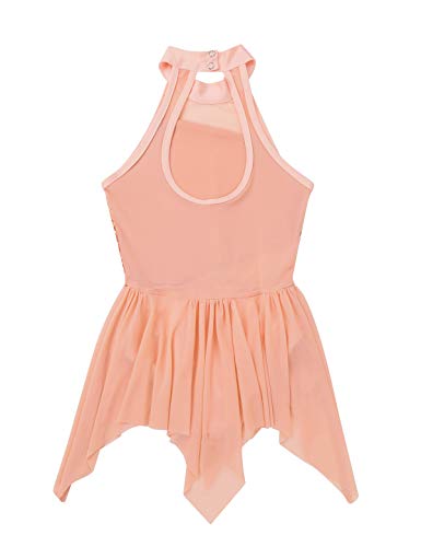 MSemis Maillot Lentejuelas de Patinaje Artistico Niña Maillot Sin Manga de Danza Ballet Vestido de Gimnasia Ritmica Disfraz de Bailarina Niña Naranja 14 años