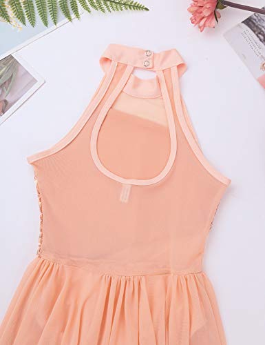MSemis Maillot Lentejuelas de Patinaje Artistico Niña Maillot Sin Manga de Danza Ballet Vestido de Gimnasia Ritmica Disfraz de Bailarina Niña Naranja 14 años