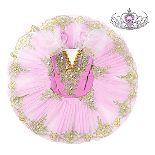 MSemis Vestido de Danza Ballet para Niña Maillot Vestido Patinaje niña de Patinaje Artistico Disfraz Bailarina Niña Maillot Princesa de Danza Clásica S Rosa A 5-6 años