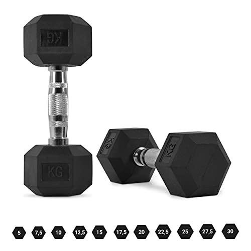 MSPORTS Mancuernas hexagonales Premium (par) | 5-30 kg | revestimiento antideslizante | mangos ergonómicos cromados | Juego de mancuernas
