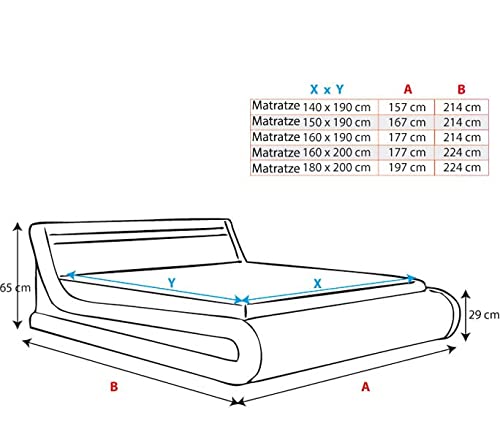 Muebles Bonitos | Cama Canapé Abatible de Matrimonio para Colchón de 140x190cm | Cama Moderna Parisina | con Somier de Láminas | Diseño Italiano con LED Multicolor RGB | Color Blanco y Negro