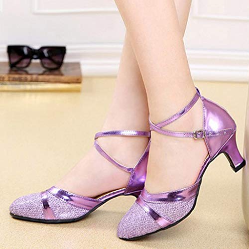 Mujeres&Niña Zapatos Latinos de Baile salón Casuales Zapatillas Hebilla Romanas Calzado de Danza para Mujeres Zapatos Vestir de Fiesta riou