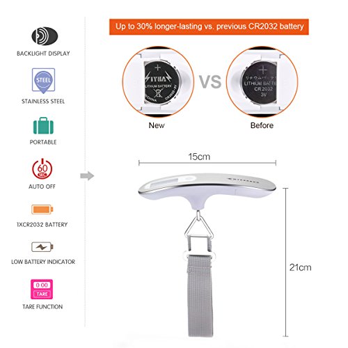 MYCARBON Escala del Equipaje Pesa Maletas Báscula Digital Portátil Bascula para Maletas de Viaje (Blanco)