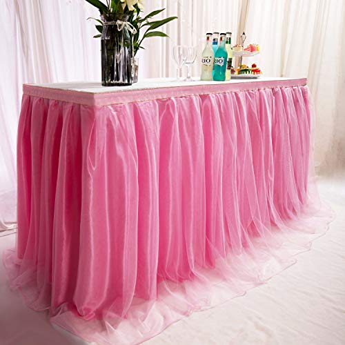 MYMM Falda de Mesa, Gasa de Escritorio romántica de Tul, decoración de Mesa, Mantel de Copo de Nieve del país de Las Maravillas, para Baby Shower, Boda, cumpleaños, día de San Valentín Navidad (3FT)