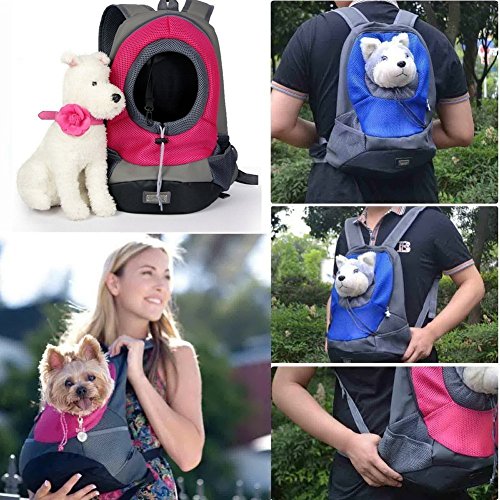 NHSUNRAY Pet Carrier mochila para pequeños perro gato Puppy(8kgs Max) On-the-Go Travel Pet frente parte posterior bolsa transpirable suave malla Pup Pack 42 * 38 * 20 cm (Rosa roja)