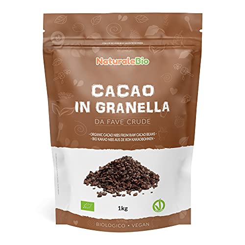 Nibs de Cacao Crudo Ecológico 1 kg. Puntas de Cacao Bio, Natural y Puro. Cultivado en Perú a partir de la planta Theobroma cacao. Fuente de magnesio, potasio y hierro. NaturaleBio