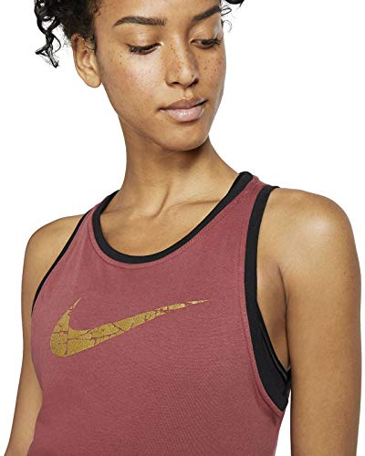 NIKE Camiseta de Tirantes Dry Dfc Glam Dunk para Mujer, Mujer, Camiseta de Tirantes Anchos, CI7456, Cedar Black Metallic Gold, Extra-Small