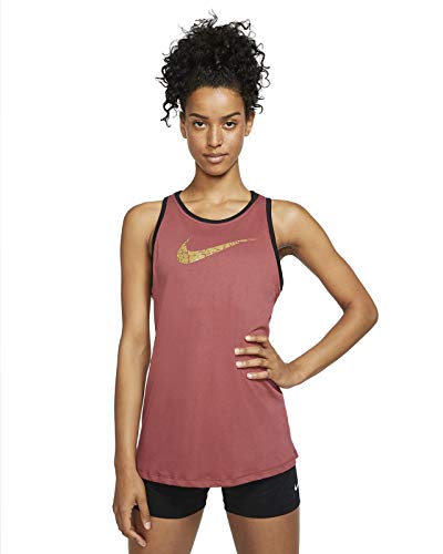 NIKE Camiseta de Tirantes Dry Dfc Glam Dunk para Mujer, Mujer, Camiseta de Tirantes Anchos, CI7456, Cedar Black Metallic Gold, Extra-Small