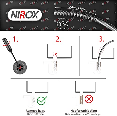 Nirox Desatascador de desagües 3m x 5mm - Desatascador espiral manual ideal para quitar el pelo de los desagües - Desatascador tuberias manivela con mango de madera giratorio