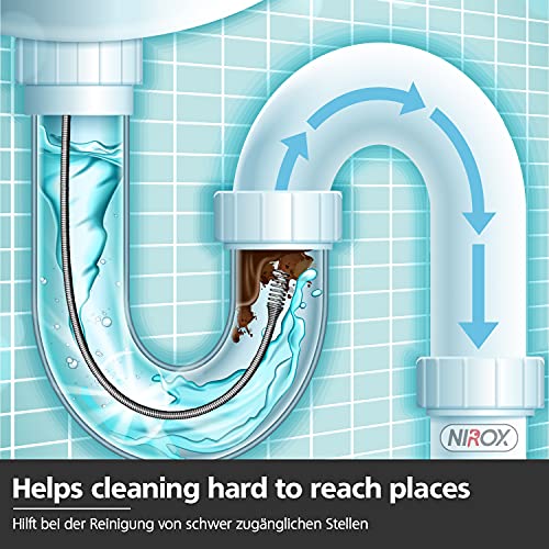 Nirox Desatascador de desagües 3m x 5mm - Desatascador espiral manual ideal para quitar el pelo de los desagües - Desatascador tuberias manivela con mango de madera giratorio
